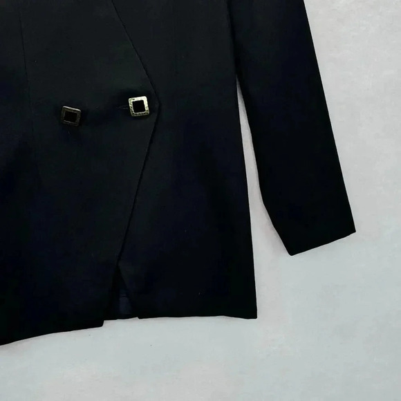 Vtg First Impressions Womens Black Double-Breasted Blazer Sz 2P Minimalist Chic - Picture 6 of 8